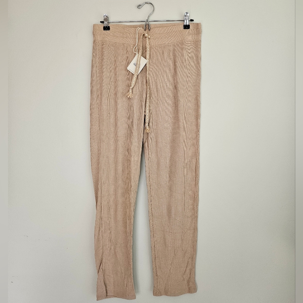 New‎ Faherty Lounge Pants Tan Drawstring Lightweight Ribbed Size Large